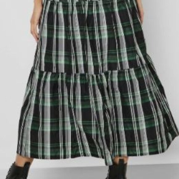 Topshop Women Plaid Ruffle Midi Dress Green Size US 2 - Picture 9 of 9